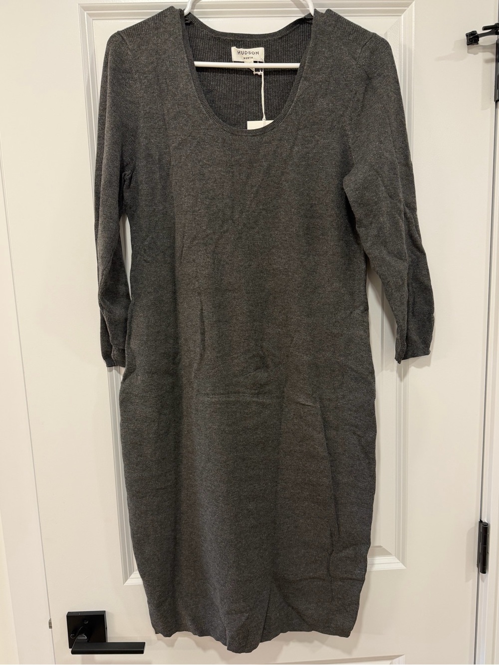 Hudson Jeans Charcoal Gray Knit Midi Scoop-Neck Dress